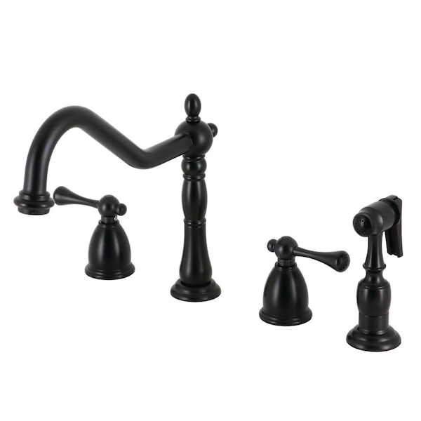 Widespread Kitchen Faucet with Brass Sprayer, Matte Black